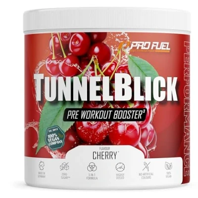 Abbildung von Pre Workout Booster3 KIRSCHE 440g unglaublich lecker TUNNELBLICK Trainingsbooster3 mit Citrullin, Arginin, Taurin, Koffein, Guarana und Magnesium optimal hochdosiert 100% vegan