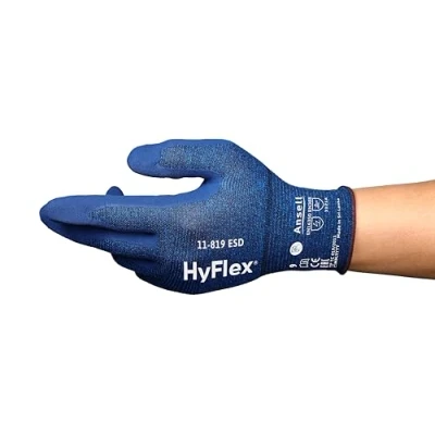 Abbildung von Ansell HyFlex 11 819 Dünne Arbeitshandschuhe, Rutschfeste Nitril Beschichtung, Schutzhandschuhe vor Elektrostatischen Entladungen, Antistatisch, TouchScreen, Blau, Größe S (1 Paar)
