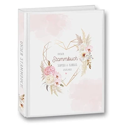Abbildung von Stammbuch der Familie personalisiert Stammbuchmappe Love Story A4 ca. 25,5 x 32 cm Familienstammbuch Stammbücher Watercolor Herz