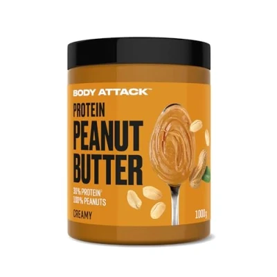 Abbildung von Body Attack Protein Peanut Butter, 1kg, Creamy, Vegan, Natürliche Erdnussbutter ohne Salz &amp; Palmfett Low Sugar Erdnussmus mit 30%