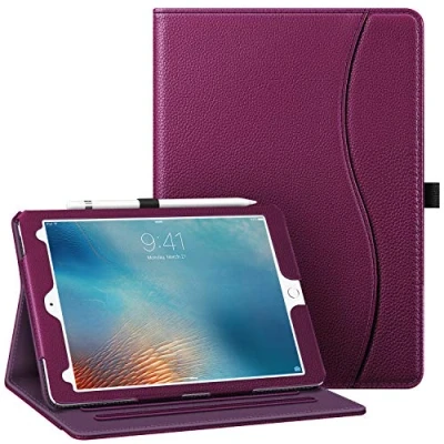 Abbildung von Fintie Schutzhülle für iPad Pro 24,6 cm (9,7 Zoll) 2016 Release Tablet, Eckenschutz, Multi Winkel Ansicht, Folio, Smart Stand Back Cover mit Tasche, Stifthalter, Auto Wake/Sleep, Lila