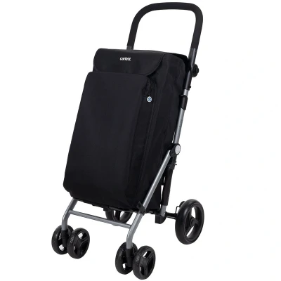 Abbildung von Carlett Einkaufswagen, Faltbarer Supermarkt Trolley, mit 4 regenfesten Rädern und einem großen Fassungsvermögen von 25kg, Haupttasche 48L, Thermotasche 10L Hecktasche Farbe Schwarz