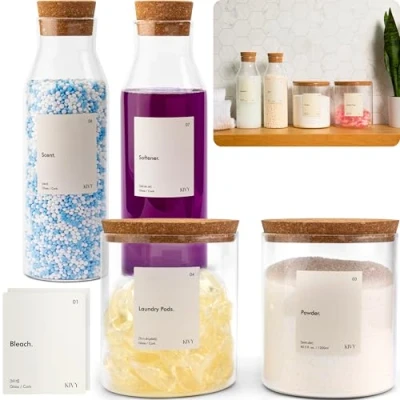 Abbildung von KIVY Waschmittelspender aus Glas (4er Set (2x 1.2L &amp; 2x 2L))