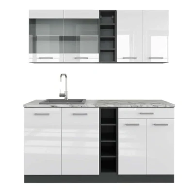 Abbildung von Vicco Singleküche R Line, Weiß Hochglanz/Anthrazit, 160 cm, AP Marmor