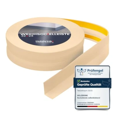 Abbildung von HOLZBRINK Sockelleiste PVC Weichsockelleiste selbstklebend 32x23mm Kiefer, 25m Rolle, Küchenabschlussleiste Arbeitsplatte, Fensterleiste, Fensterabdichtung