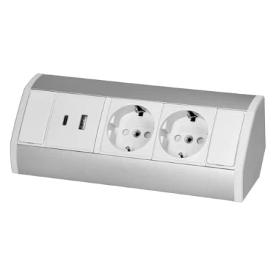 Abbildung von Aluminium Steckdosenleiste 2 Fach I USB A C weiß Silber