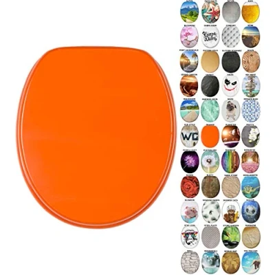 Abbildung von Sanilo WC Sitz mit Absenkautomatik, viele neue Toilettendeckel zur Auswahl, hochwertige Oberfläche, einfache Montage, stabile Scharniere (Orange)