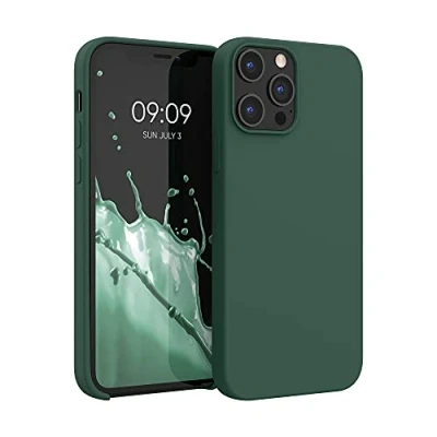Abbildung von kwmobile Hülle kompatibel mit Apple iPhone 12 Pro Max Silikon Handy Case Handyhülle weiche Oberfläche kabelloses Laden Moosgrün