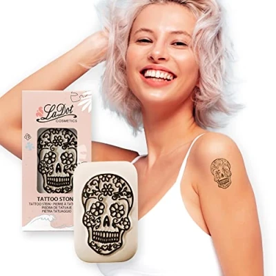 Abbildung von LaDot Tattoo für Kinder und Erwachsene, temporäre hautfreundliche fake Tattoos, Stempel ohne Nadeln Körper Arm, wasserfest, Keramikstempel Schädel