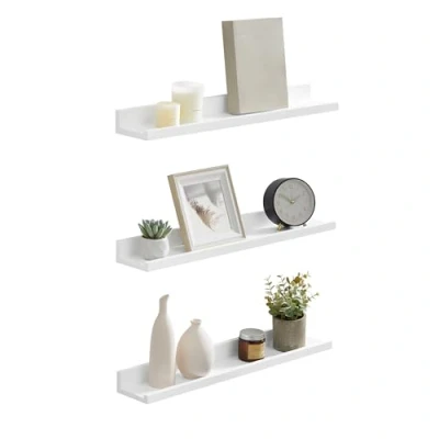 Abbildung von SONGMICS Hängeregal, 3 Stück, Dekoration für Wohnzimmer, Länge 60 cm, schwimmendes Regal, Bilderrahmen, Büro, Badezimmer, Küche, Weiß LWS061W01