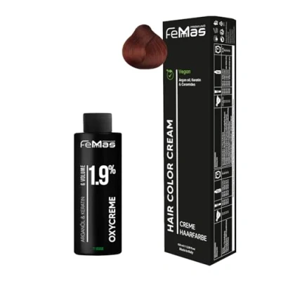 Abbildung von Femmas Haarfarbe Set Kupfer I Hair Color Cream 100ml + Oxycreme 1,9% Permanente Haar Coloration Entwickler Schonend &amp; langanhaltend Salon für Zuhause