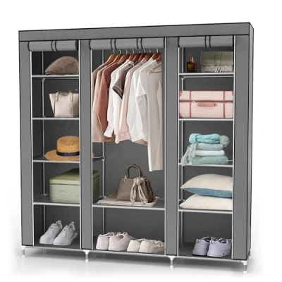 Abbildung von Intirilife Kleiderschrank (Faltschrank 150x175x45 cm in ASCH GRAU, 1 St) Stoffschrank mit Reißverschluss, Stange und Fächer