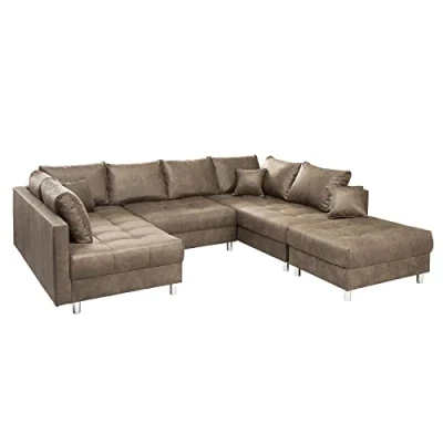 Abbildung von riess ambiente Wohnlandschaft KENT 305cm taupe / silber, Set 4 Teile, XXL · mit Federkern inkl. Kissen Microfaser Modern Design