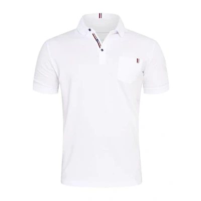Abbildung von behype. Herren Kurzarm Poloshirt mit Brusttasche Freizeit Polo T Shirt Männer Hemd Regular Fit in Piqué Qualität RR_MP 371 Weiß S