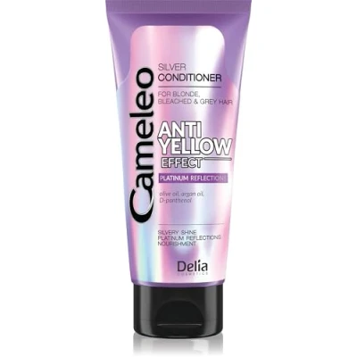 Abbildung von Cameleo Silber Spülung keine Gelbtöne für blondes, graues, weißes Haar UV Schutz tägliche Anwendung lila Intensiv gesträhntes &amp; gebleichtes ohne Parabene 200 ml
