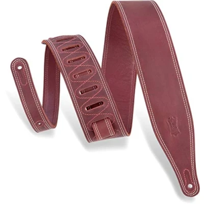 Abbildung von Levy&#039;s Leathers Butter Double Stitch 2.5&quot; wide Garment Leather Guitar Strap; Deluxe Series Burgundy (M17BDS BRG)