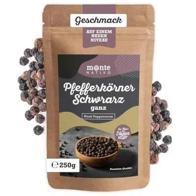 Abbildung von Pfefferkörner Schwarz Monte Nativo (250g) Schwarzer Pfeffer ganz Schonend getrocknete und aromatische Gewürze ideal zum Kochen Würzen Intesives Aroma Geschmack