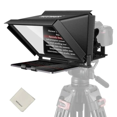 Abbildung von NEEWER X12 14&quot; Aluminiumlegierung Teleprompter Kompatibel mit iPhone iPad DSLR Kameras Handy Tablet Fernbedienung Tragetasche Reinigungstuch, APP für iOS/Android Online Unterricht/Streaming