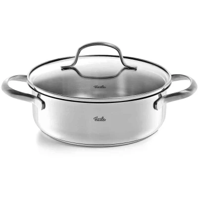 Abbildung von Fissler San Francisco / Edelstahl Bratentopf (1,2 L Ø 16 cm) Bräter mit Glas Deckel, Schüttrand, energiesparend auch Induktion, Silber