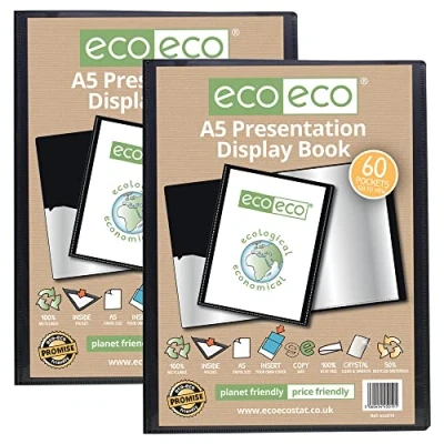Abbildung von eco eco019x2 Präsentationsbuch, A5 Format, 50% recycelt, 60 Taschen, Schwarz, Präsentationsmappe mit Kunststoffhüllen, 2 Stück
