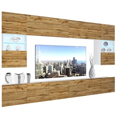Abbildung von BELINI Wohnwand Vollausstattung Wohnzimmer Set Moderne Schrankwand mit LED Beleuchtung Anbauwand TV Schrank Wotan Eiche