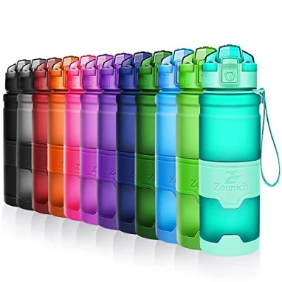 Abbildung von ZOUNICH Trinkflasche Sport BPA frei Kunststoff Sporttrinkflaschen für Kinder Schule, Joggen, Fahrrad, öffnen mit Einer Hand Trinkflaschen Filter, Smaragd, 14oz/400ml
