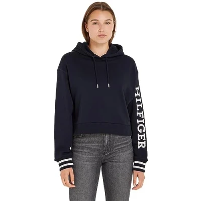 Abbildung von Tommy Hilfiger Monotype SLV CROP Kapuzenpullover, Damen, Größe: XL, Desert sky