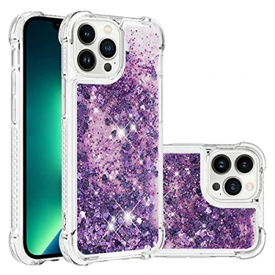Abbildung von KBIKO zxl Kompatibel mit iPhone 14 Pro Glitzer Handyhülle, Glitter Hülle Flüssig Treibsand Case Leicht Silikon TPU Bumper Schutzhülle Mädchen Frauen für Pro.Purple YBL