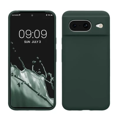 Abbildung von kwmobile Hülle kompatibel mit Google Pixel 8 Silikon Handy Case Handyhülle weiche Oberfläche kabelloses Laden Moosgrün