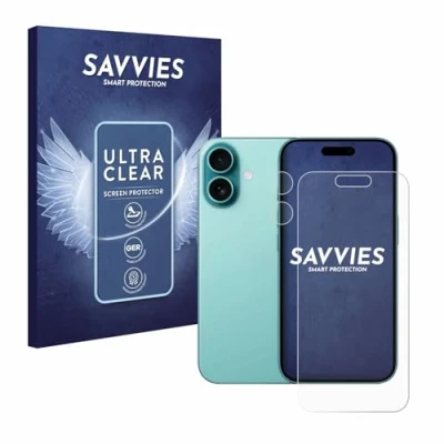 Abbildung von Savvies 18 Stück Schutzfolie für Apple iPhone 16 (Display+Kamera) Displayschutz Folie Ultra Transparent
