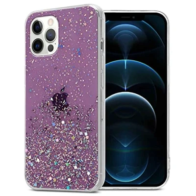 Abbildung von Cadorabo Hülle kompatibel mit Apple iPhone 12/12 PRO Rundumschutz TPU Silikon Case Mädchen Glitzer Strass Design Slim Kratzfest Weiche Gummi Bling Schutzhülle für in Lila