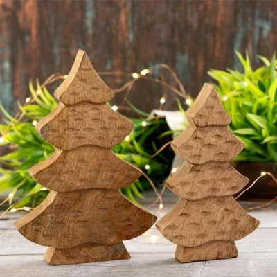 Abbildung von casamia Dekofigur Baum 2er Set Holzfigur H23/20cm Weihnachtsdeko Mangoholz