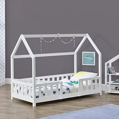 Abbildung von en.casa Kinderbett, »Sisimiut« Haus Optik mit Rausfallschutz 70x140cm Weiß