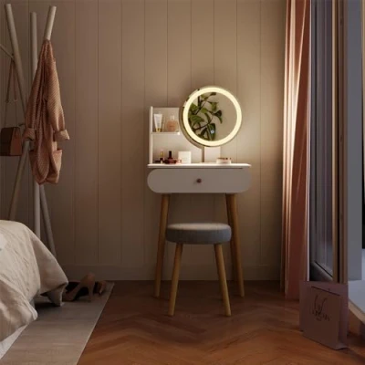 Abbildung von Vicco Schminktisch Edda, Weiß, 60 cm mit LED Spiegel und Hocker