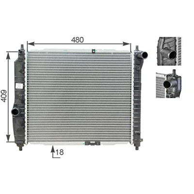Abbildung von MAHLE ORIGINAL CR 1309 000S Kühler, Motorkühlung 480 409 17 Kühlrippen gelötet CHEVROLET: Aveo / Kalos Limousine, Schrägheck