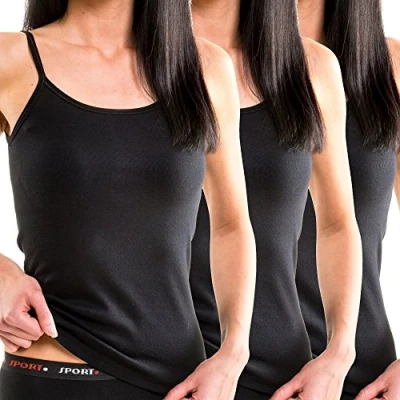 Abbildung von HERMKO 1560 3er Pack Damen Träger Top aus 100% Bio Baumwolle, Farbe:schwarz, Größe:48/50 (XL)