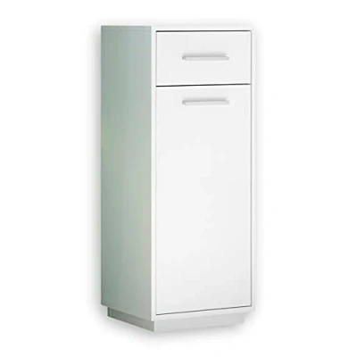 Abbildung von MILANO Badezimmer Kommode in Wildeiche Optik, Weiß Hochglanz Badezimmerschrank Bad Schrank mit viel Stauraum 38 x 92 30 cm (B/H/T)