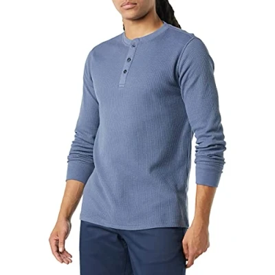Abbildung von Amazon Essentials Herren Langärmeliges Waffel Henley, Normale Passform, Indigo, XL