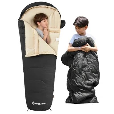 Abbildung von KingCamp Mumienschlafsack, 3 4 Jahreszeiten, Campingschlafsack für Erwachsene und Kinder, Schlafsack Jungen, Mädchen, Junioren, warm, tragbar, große Kälte, Camping, Wandern, Outdoor