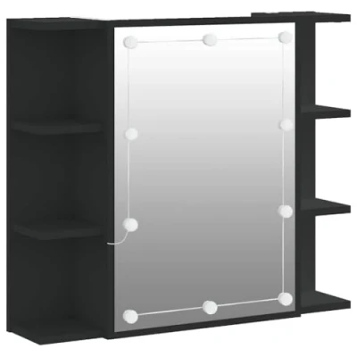 Abbildung von vidaXL Spiegelschrank, Badschrank mit LED Spiegel, Hängeschrank Badezimmerschrank viel Stauraum, Wandschrank Kosmetikspiegel Badmöbel, Schwarz