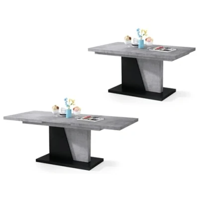 Abbildung von All4All Couchtisch Noel Kaffeetisch Wohnzimmertisch Sofatisch mit Ablagen Esstisch Einlegeplatte ausklappbar 120x70cm 05 Beton Millenium + Schwarz