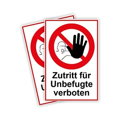 Abbildung von 2 Stück Zutritt für Unbefugte verboten Schild 20 x 30 cm aus stabiler PVC Hartschaumplatte 3mm mit UV Schutz von STROBO