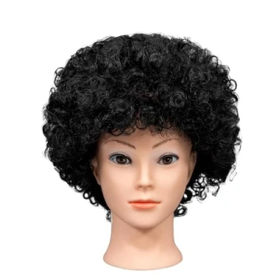Abbildung von SHATCHI Afro Perücke, lockig, federnd, für Kostümpartys, Kostüme, Disco Zubehör, Unisex, 60er , 70er 80er Jahre Thema, Schwarz