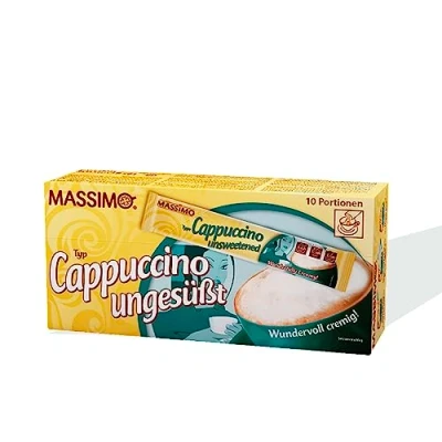 Abbildung von MASSIMO Cappuccino ungesüßt, 160 Sticks, 16 x 10 Sticks à 12,5 g, Vorteilspack, Löslicher Bohnenkaffee, Kakaonote, Ohne Zucker, Schnelle Zubereitung, Koffeinhaltig, Instant Kaffee