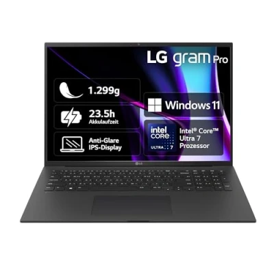 Abbildung von LG Gram Pro 17 Ultralight Laptop, IPS Display, 16GB RAM, Windows 11 Home, Business Notebook (43,18 cm/17 Zoll, Intel Core Ultra 7 155H, ARC, 1000 GB SSD, 17Z90SP G.AA78G, 2024)