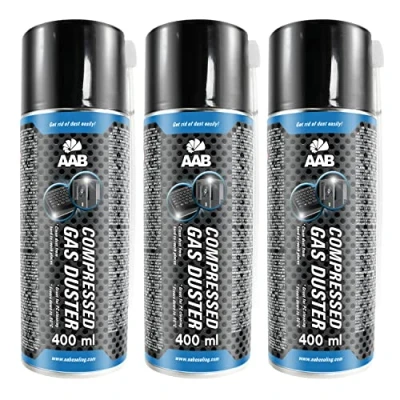 Abbildung von AAB Reinigungsspray 3 x 400ml, Druckluftreiniger, Druckluft aus der Dose, Tastatur, PC, Keyboard, Bildschirmen, Spielekonsolen, Computergehäuse, Air Duster, Luft druck, Reiniger, Pressluft