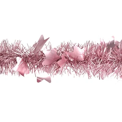 Abbildung von Creativery Weihnachtsgirlande Lametta 9cm x 2m mit großen Sternen Weihnachtsbaum Hellrosa matt