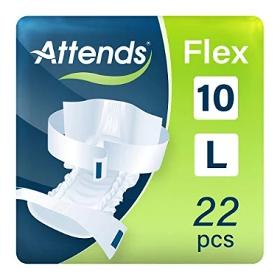 Abbildung von Attends Flex 10L, Inkontinenzprodukt mit Gürtelverschluss, bei starker Inkontinenz, Größe L, 22 St