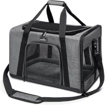 Abbildung von Wakytu Transportbox für Katze Hund, Transporttasche Haustiere, Faltbare Hundetransportbox Katzentransportbox, Hundetragetasche, Hundebox Auto, Atmungsaktive Hundetasche, Grau