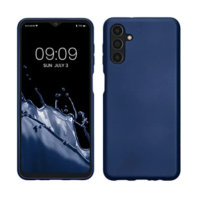 Abbildung von kwmobile Case kompatibel mit Samsung Galaxy A04s Hülle Schutzhülle aus Silikon metallisch schimmernd Handyhülle Metallic Blau